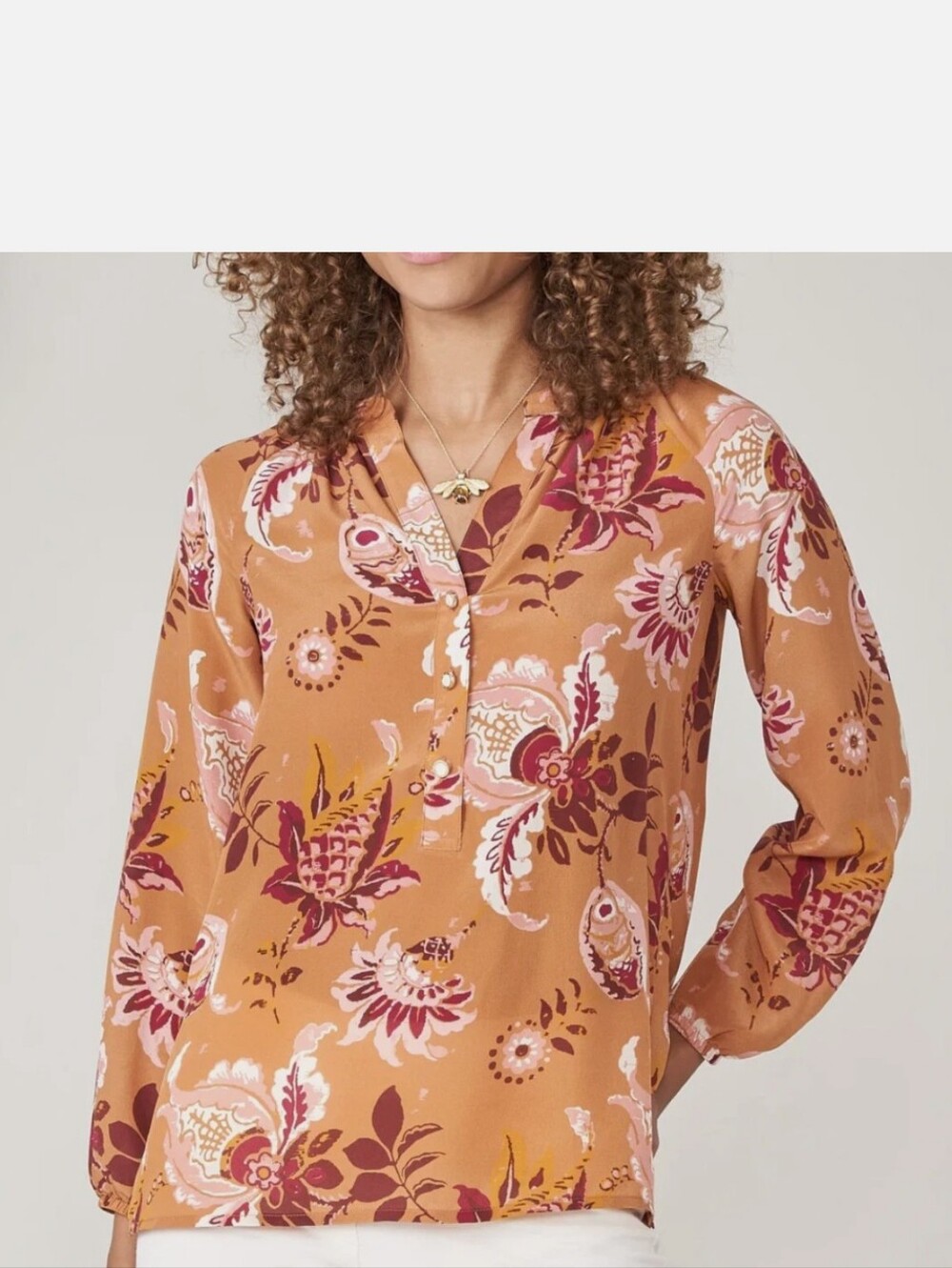 Spartina 449 Cora Silk Blouse Linen Vintage Thistle Orange Floral XL